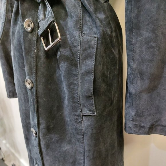 🍂HOST PICK🍁💋STUNNING BOHO CHIC💋 VTG 70s Genuine Leather Maxi Trench in Black - Picture 7 of 15